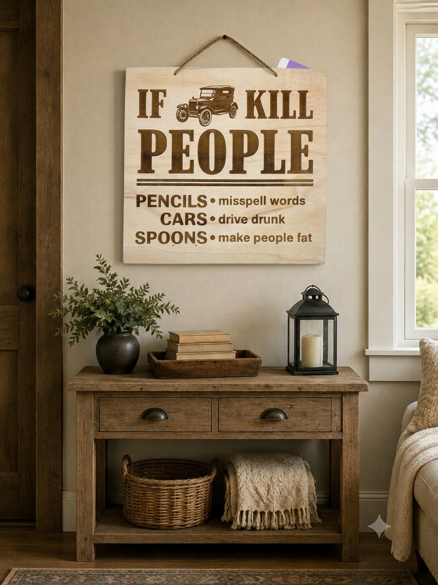 Laser engraved wood sign — If Cars Kill People humorous custom wood sign