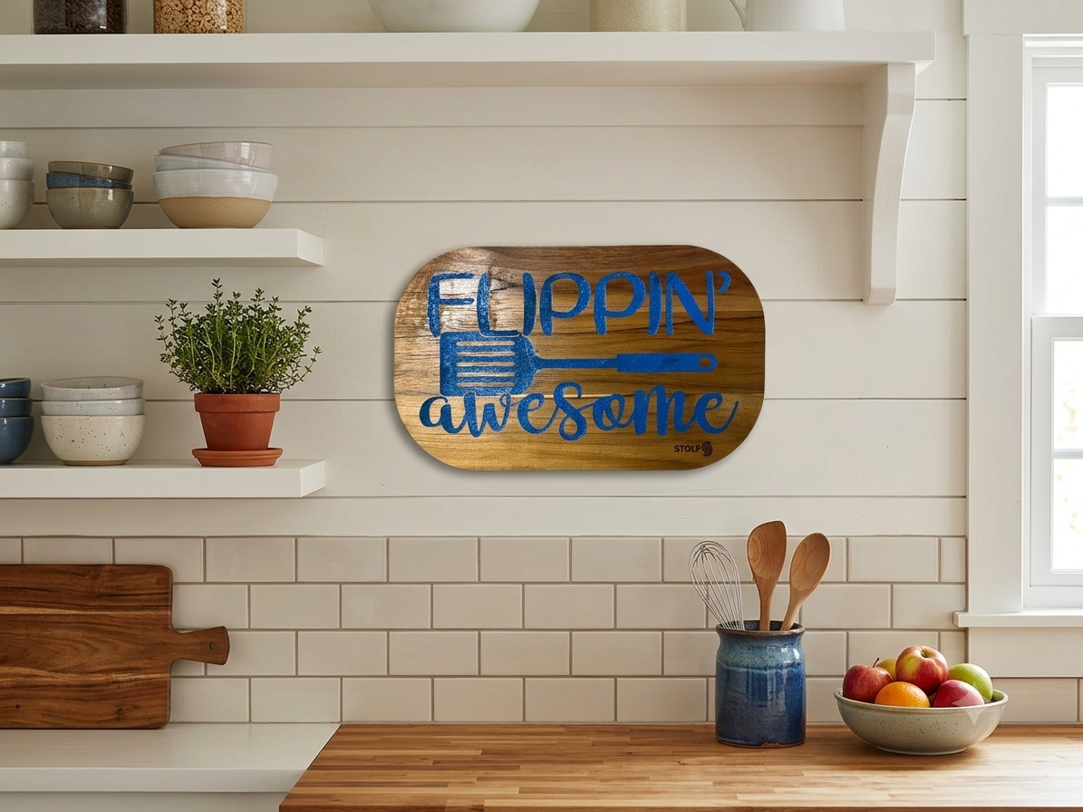 Laser engraved wood sign — Flippin' Awesome custom kitchen or BBQ gift